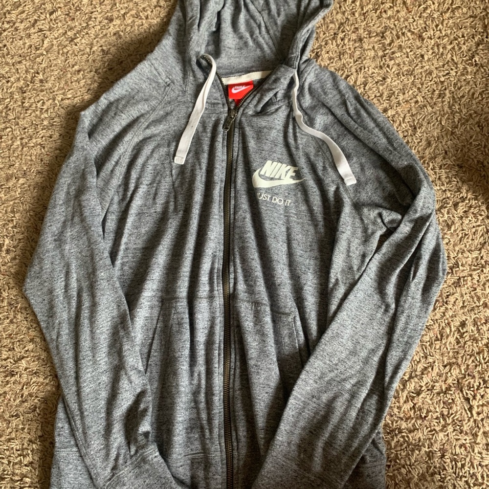 Gray Nike hooded zip-up sweatshirt